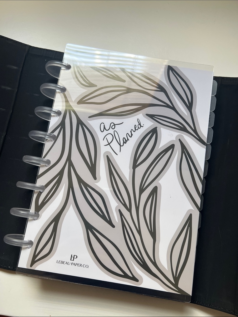 LEBEAU PAPER CO. "As Planned" Leafy Discbound Notebook - White & Black